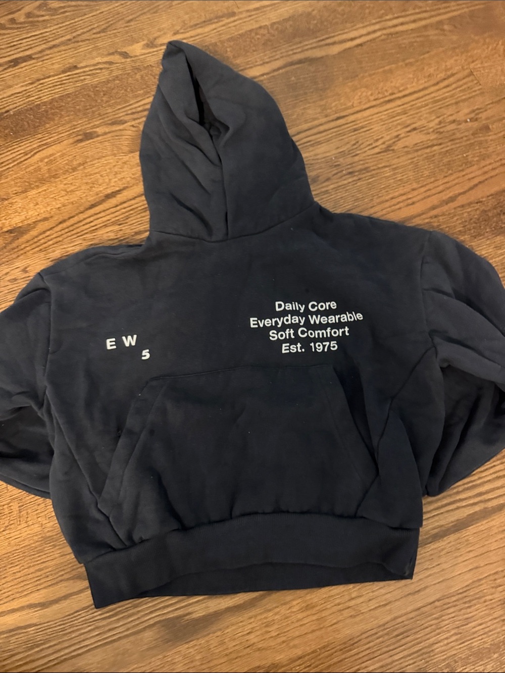 Zara Navy Zip-Up Hoodie with White Text Size 9/10